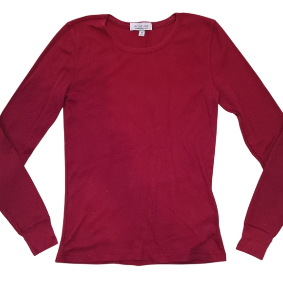 Women's Waffle Burgundy Long Sleeve Top - Picture 1 of 6